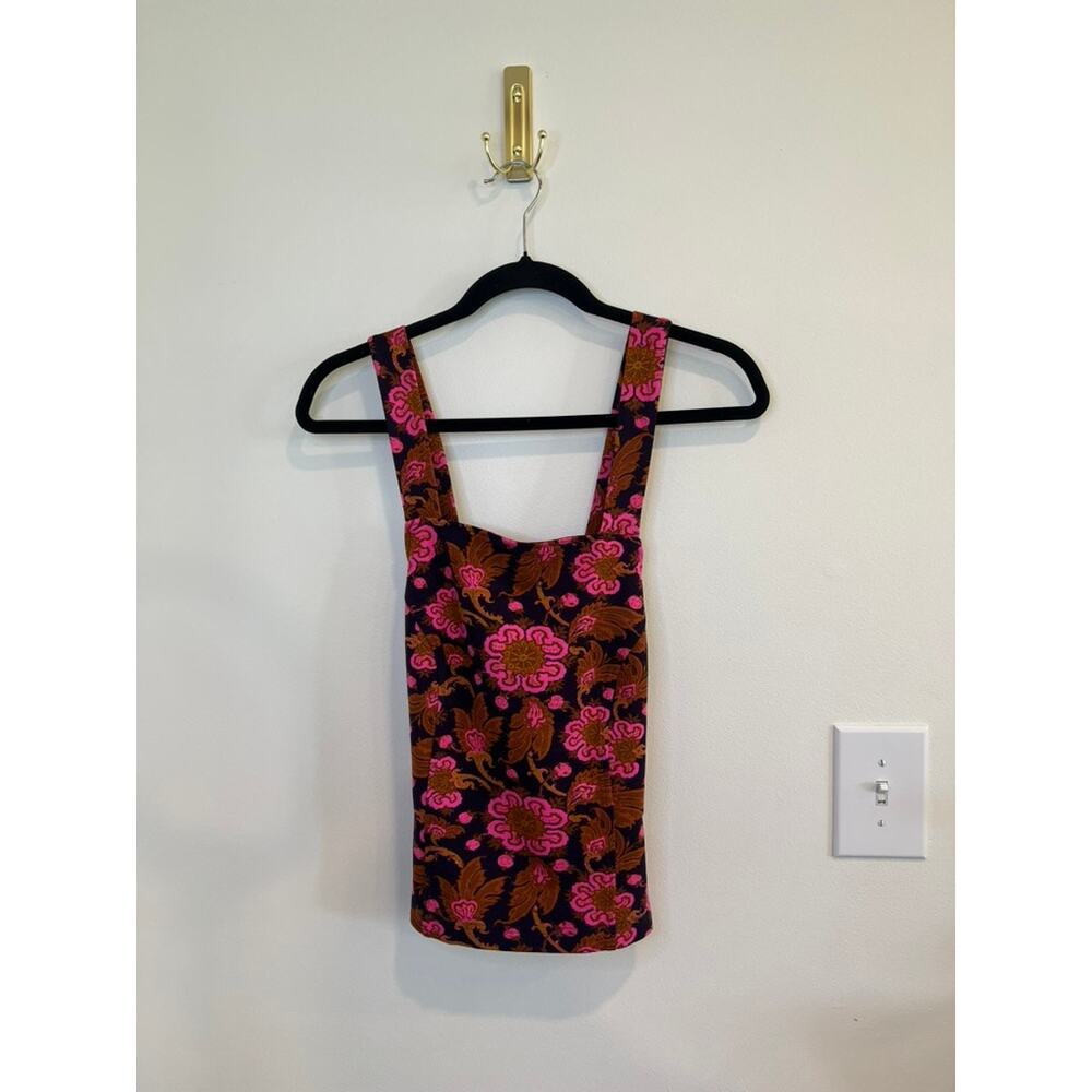 Anthro Porridge Floral Tank Y2K Indie Boho Fitted Top Pink Brown